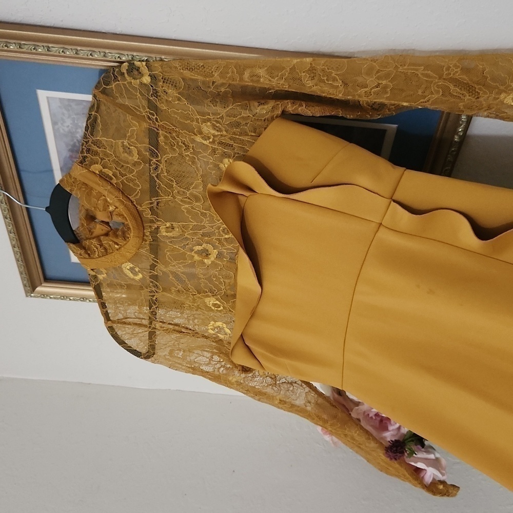 ASOS Delicate Lace & Scuba Ruffle Shift Mini Dress Fall Party Wedding Guest Glam - Picture 6 of 14